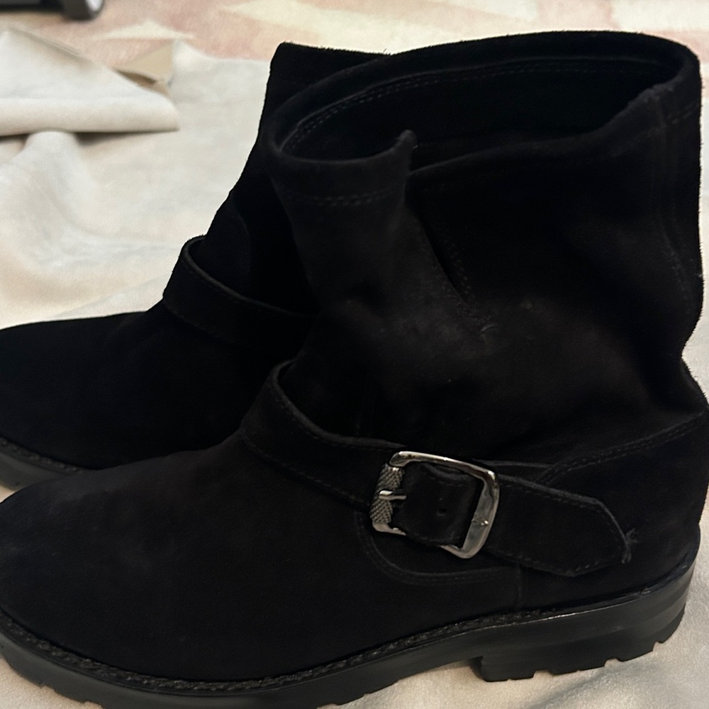 Frye Natalie Black Suede Short Engineer Boot Size 6B